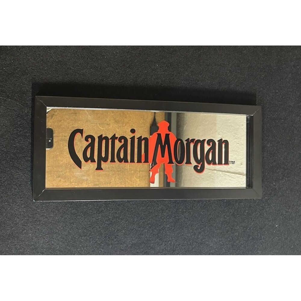 Captain Morgan Spiced Rum Bar Mirror Wall Decor Sign 18" X 7.5" Framed S-1